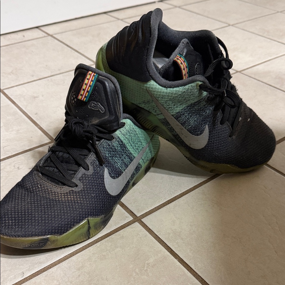 Nike Black and Green Basketball Sneakers